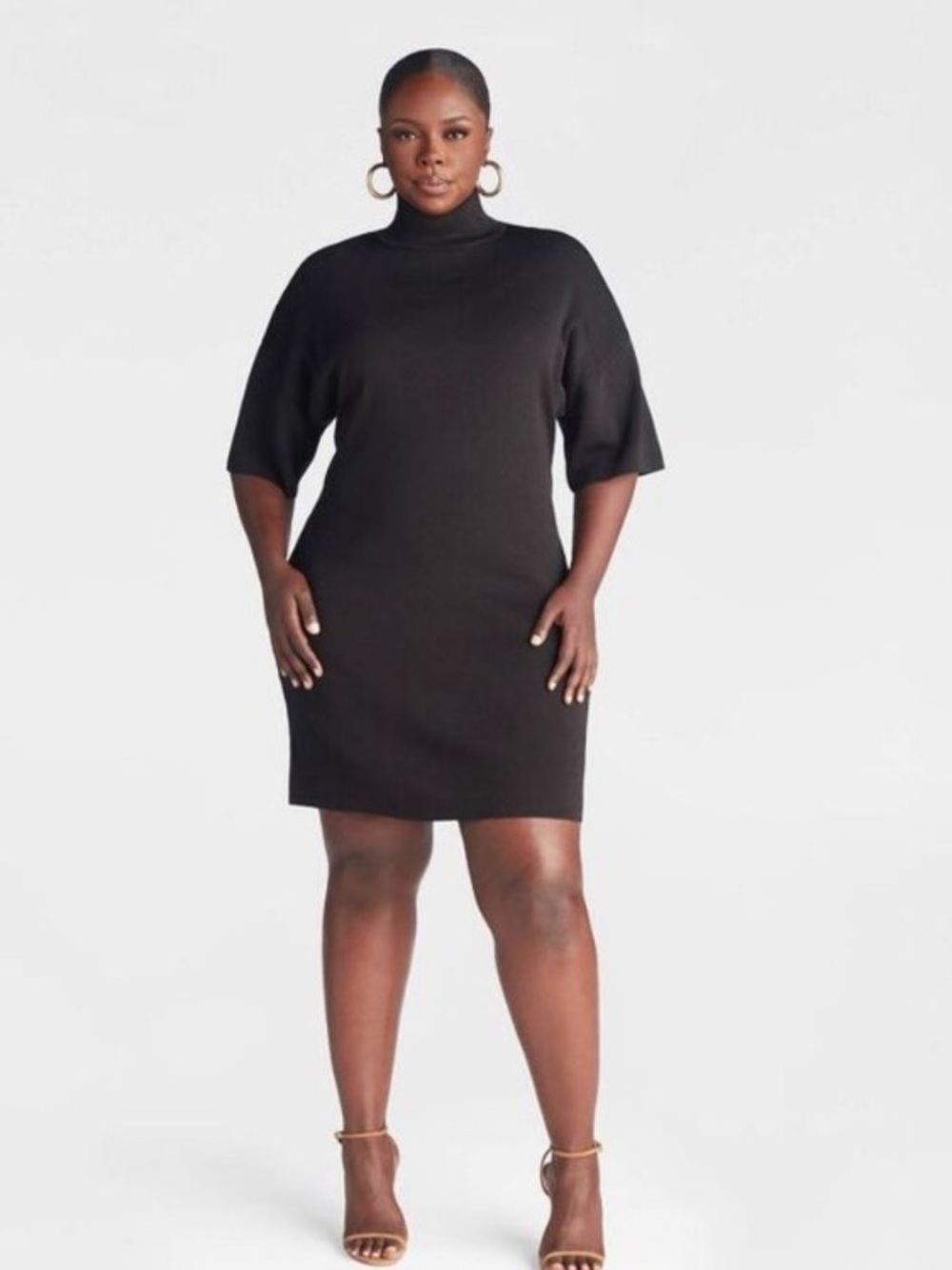 KBB by Kahlana Black Turtleneck Short Sleeve Sweater Dress - Women